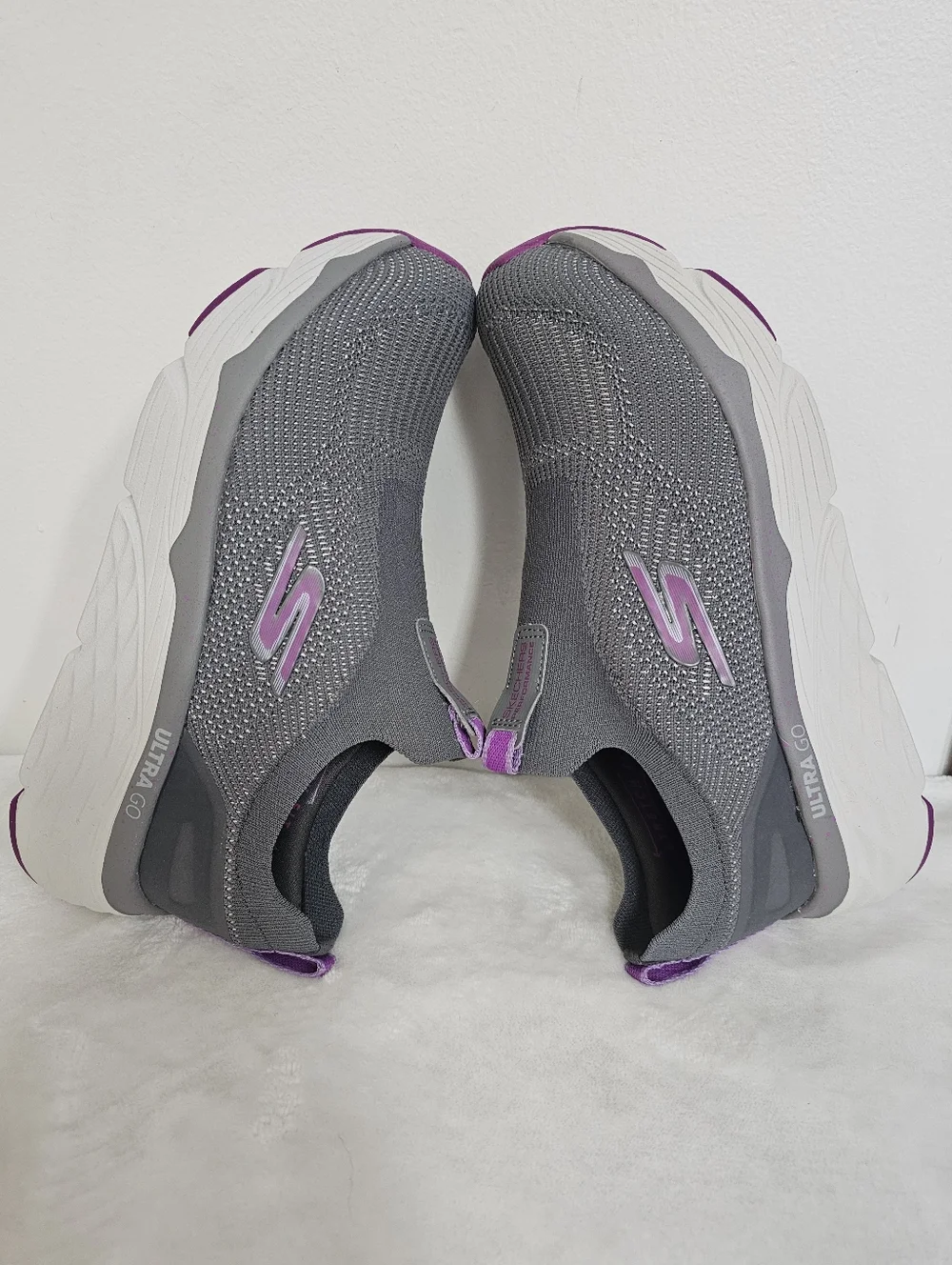 Skechers Womens Max Cushioning Elite Gray Purple Ultra Go Slip On Athletic Shoe - Picture 7 of 12